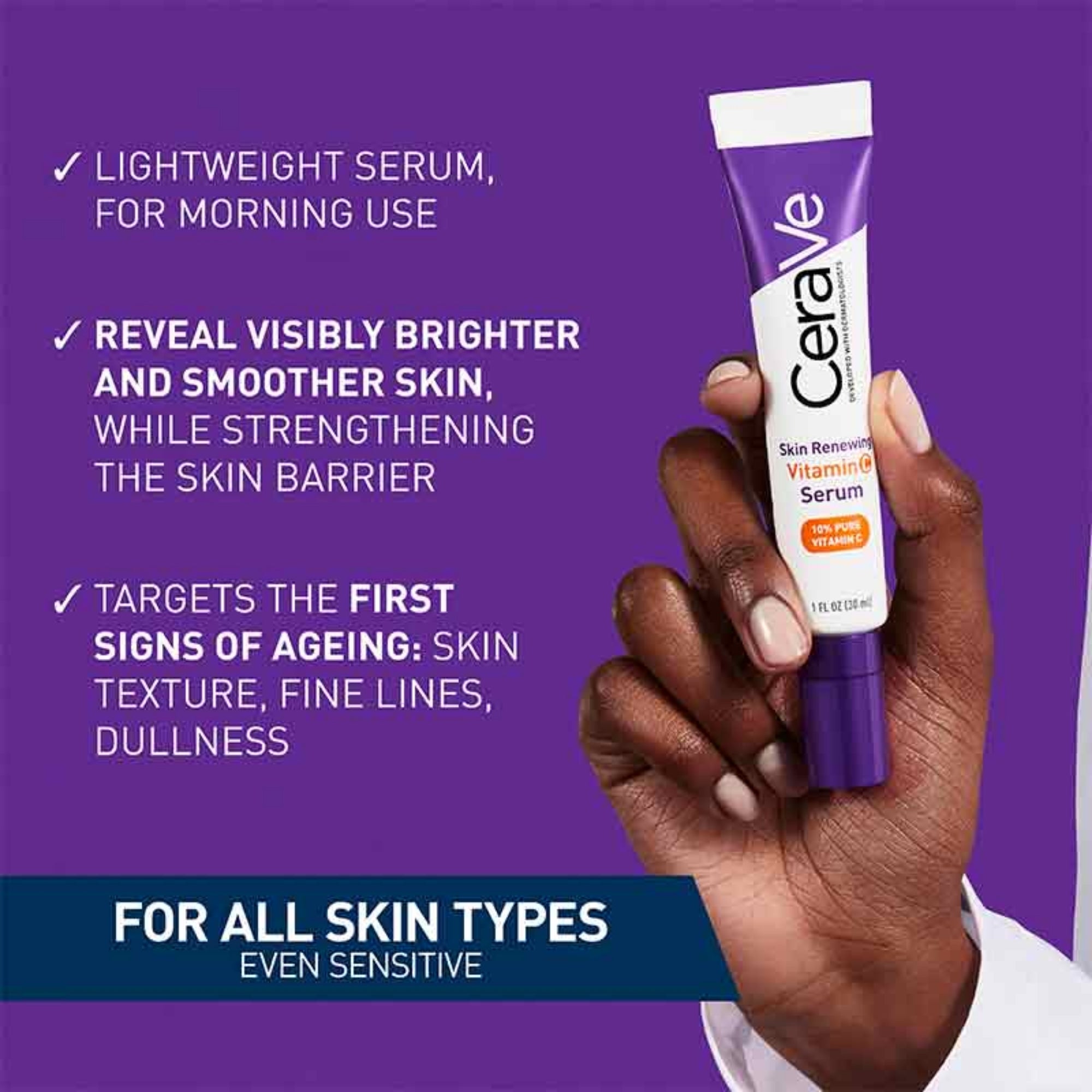 CeraVe Skin Renewing Vitamin C Serum 30ml | Brightening, Anti-Aging & Hydrating
